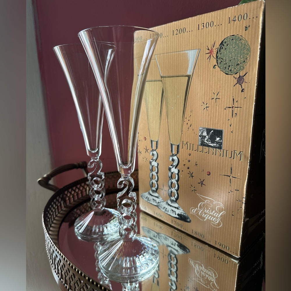 Y2K Cristal D'Arques Made in France Millennium Champagne Flutes Set of 2
